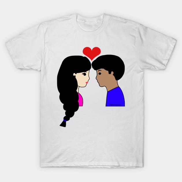 Mixed Race Couple Love Cartoon T-Shirt by faiiryliite